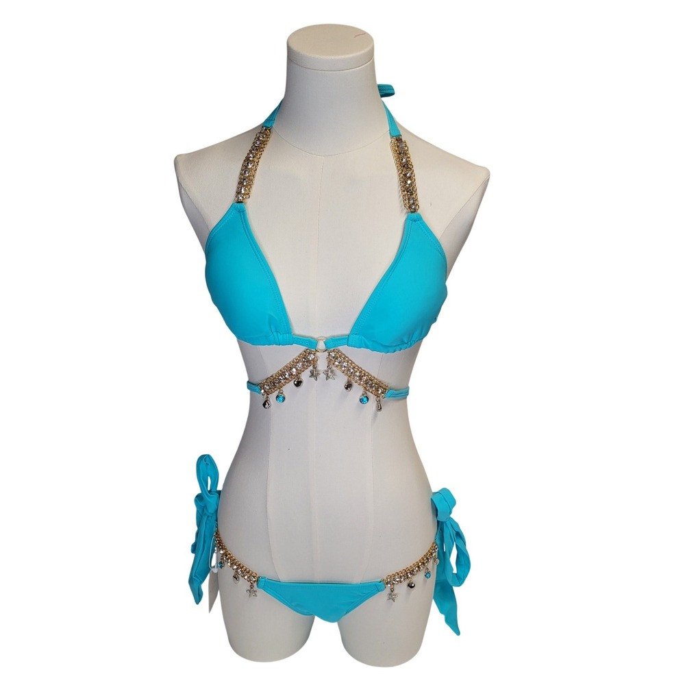 Stunning Turquoise Jeweled Bikini Starfish Charm Two Piece New